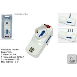 GROSSISTA ADATTATORE MULTIPRESA C/SPINA ROTANTE +2 USB 5V +