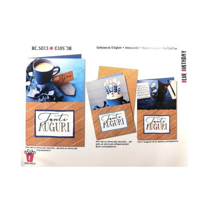 BIGLIETTI BLUE BIRTHDAY C.12 EAN 8001608350131 INGROSSO BIGLIETTI COMPLEANNO