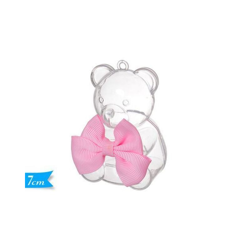 SCATOLA ORSO C/FIOCCO ROSA 7CM EAN 8055329115876 INGROSSO NASTRI E CONTENITORI PER BOMBONIERE