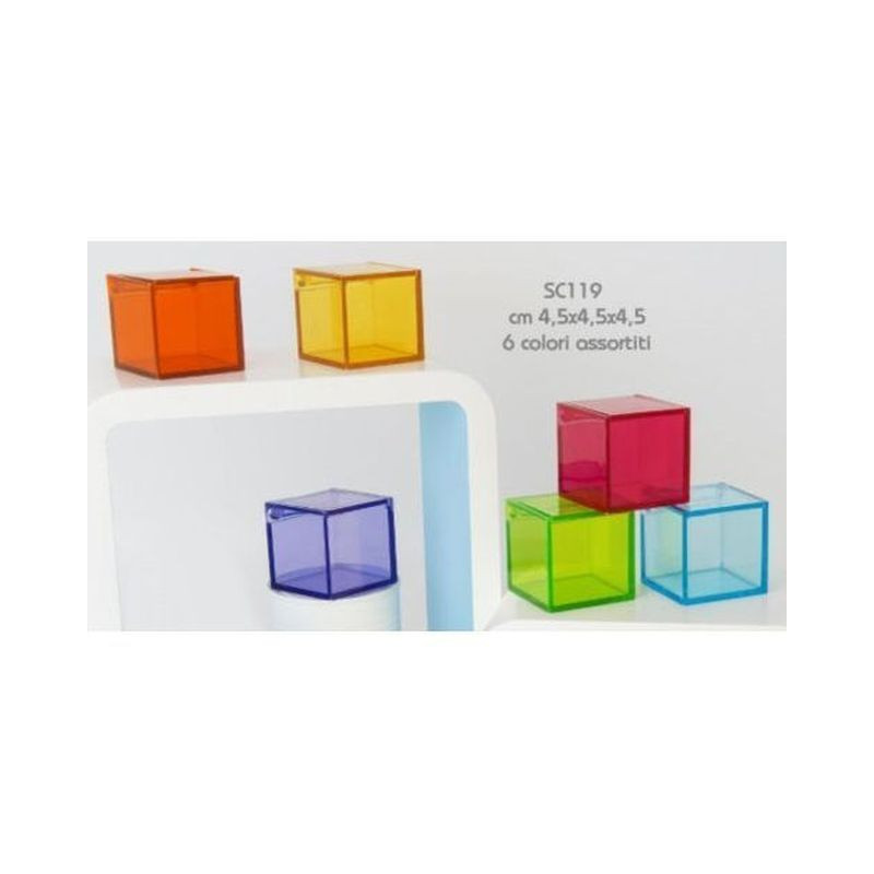 BOX CUBO 6 COLORI ASS 4.5X4.5X4.5 EAN 8051070140488 INGROSSO NASTRI E CONTENITORI PER BOMBONIERE