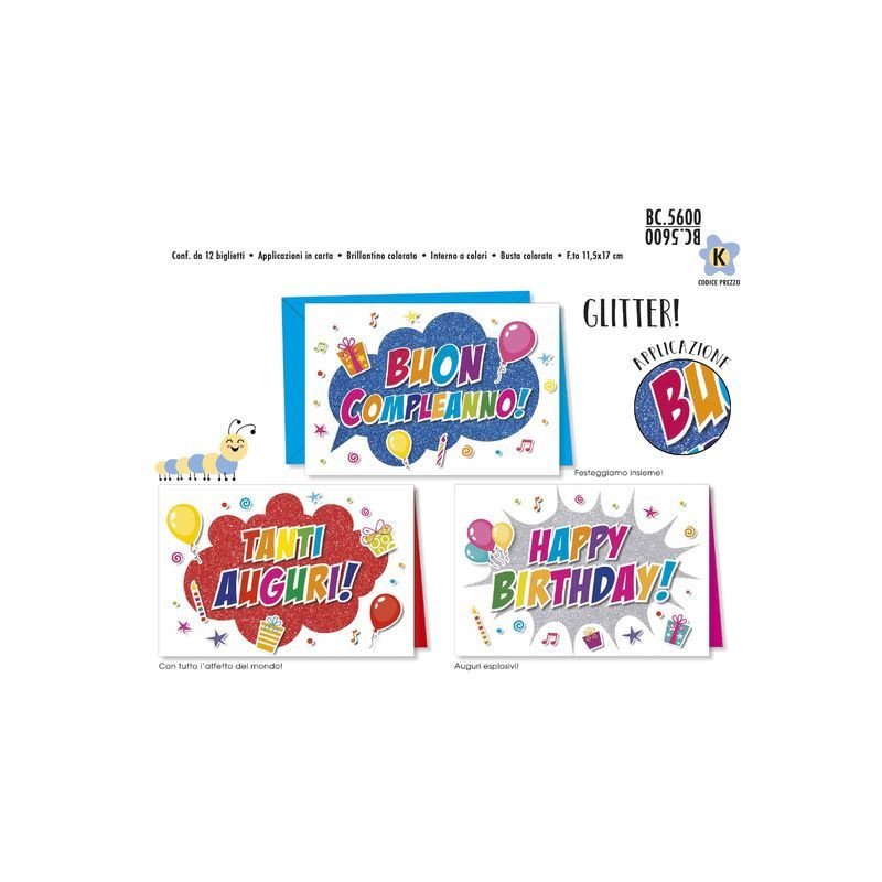 BIGLIETTI COMPLEANNO BC.5600 C.12 EAN 8001608756001 INGROSSO BIGLIETTI COMPLEANNO