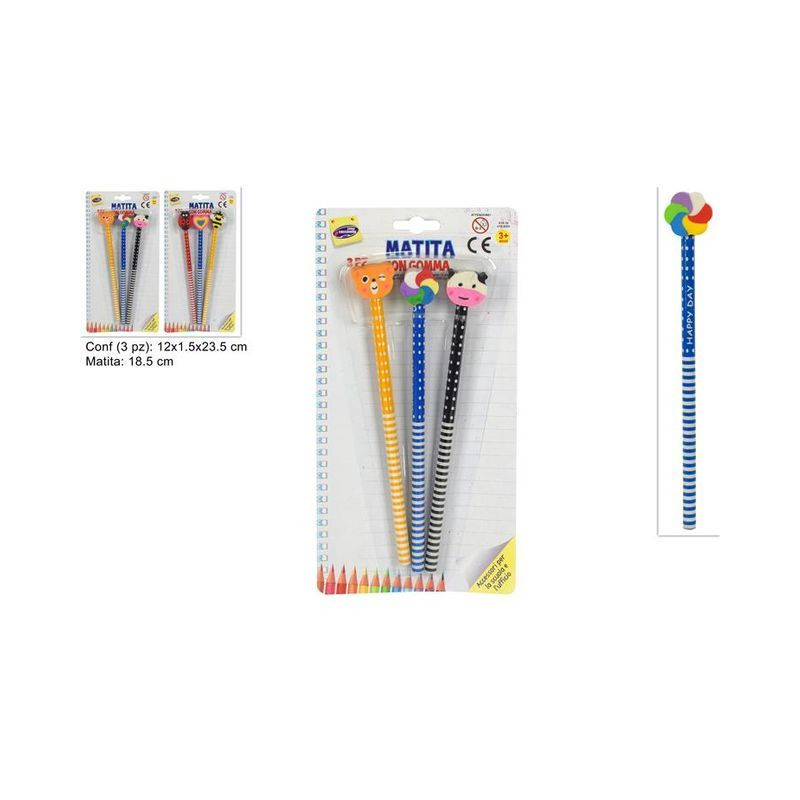 MATITA CON GOMMA SET3PZ ASS BLISTER