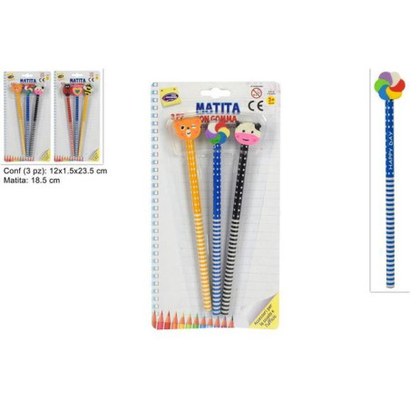 MATITA CON GOMMA SET3PZ ASS BLISTER