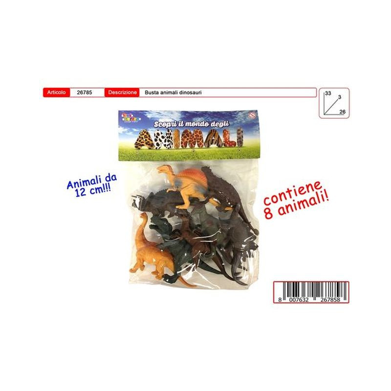BUSTA DINOSAURI DA 12CM 8PZ EAN 8007632267858 INGROSSO BUSTE ANIMALI GIOCATTOLO