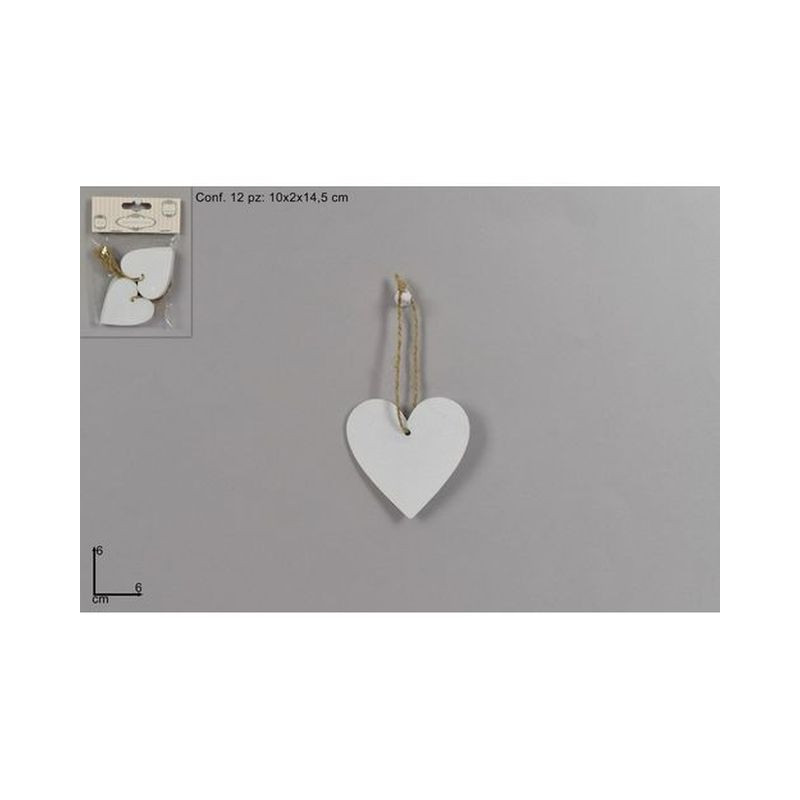 APPENDINI CUORI LEGNO 6CM 12PZ BIANCHI EAN 8034048466216 INGROSSO ARTICOLI PER DECORAZIONI
