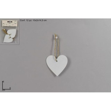 APPENDINI CUORI LEGNO 6CM 12PZ BIANCHI EAN 8034048466216 INGROSSO ARTICOLI PER DECORAZIONI