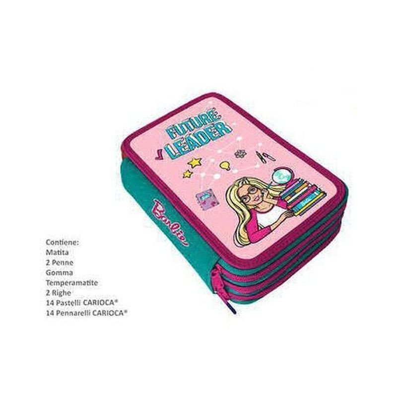 ASTUCCIO 3 ZIP CARIOCA BARBIE 13X6.5X20 EAN 8032780916372 INGROSSO ASTUCCI SCUOLA