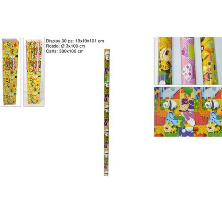 ROTOLO CARTA REGALO BAMBINI ASS 100X300 EAN 8436020252440 INGROSSO SACCHETTI E SHOPPER REGALO