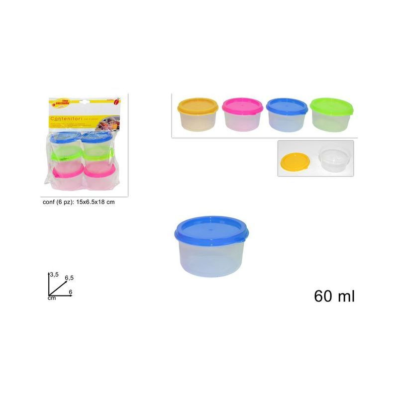MINI CONTENITORI TONDI COLORATI SET 6PZ EAN 8034048273777 INGROSSO CONTENITORI PER ALIMENTI