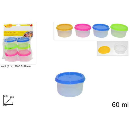 MINI CONTENITORI TONDI COLORATI SET 6PZ EAN 8034048273777 INGROSSO CONTENITORI PER ALIMENTI