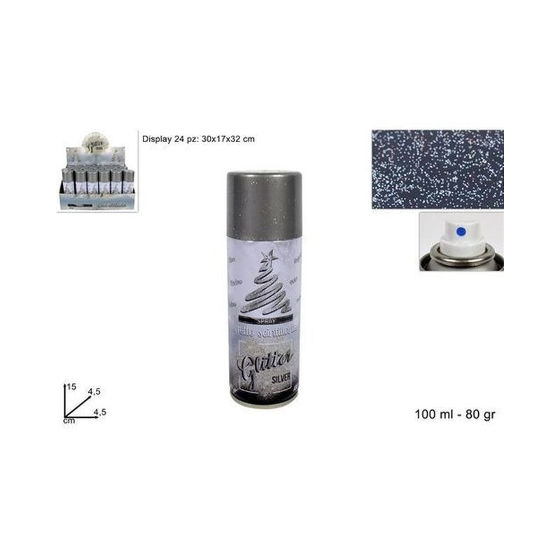 BOMBOLETTA GLITT SILVER 100ML (80GR) EAN 8033113942372 INGROSSO BOMBOLETTE SPRAY NATALIZIE