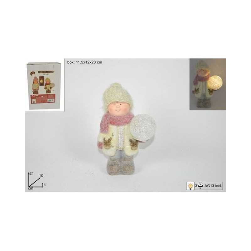 BIMBO C/CAPP. BEIGE C/PALLA LUM. 21CM EAN 8033113872563 INGROSSO OGGETTISTICA NATALIZIA