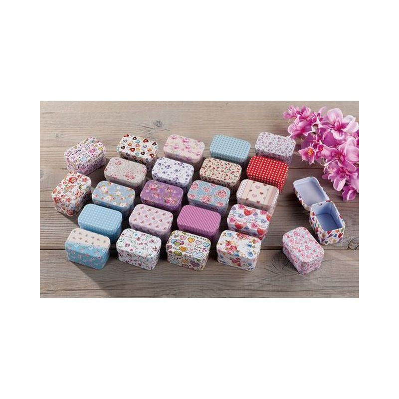 SCATOLA RETTANGOLARE IN LATTA 5X7.5XH4CM ASS. EAN 8021785380165 INGROSSO NASTRI E CONTENITORI PER BOMBONIERE