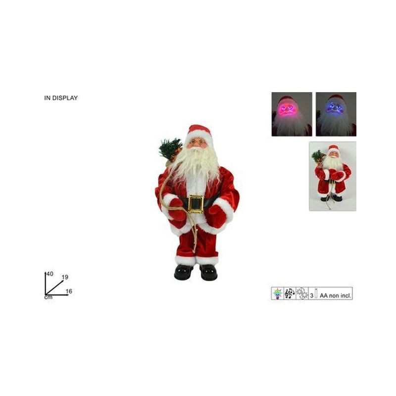 BABBO NATALE 40CM C/MOVIM. MUSICA&LUCI EAN 8053482015118 INGROSSO OGGETTISTICA NATALIZIA