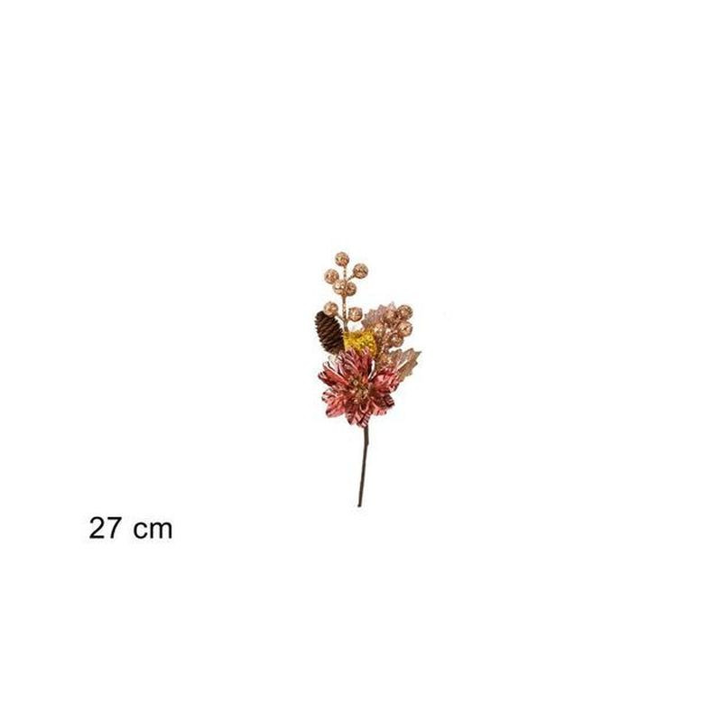 SPILLONE FIORE E BACCHE ROSA 27CM XY2020 -240 EAN 8053482096865 INGROSSO FIORI FINTI NATALIZI