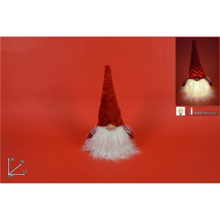 GNOMO NATALE 26CM C/LUCE CAPPELLO VELLUT ROSSO