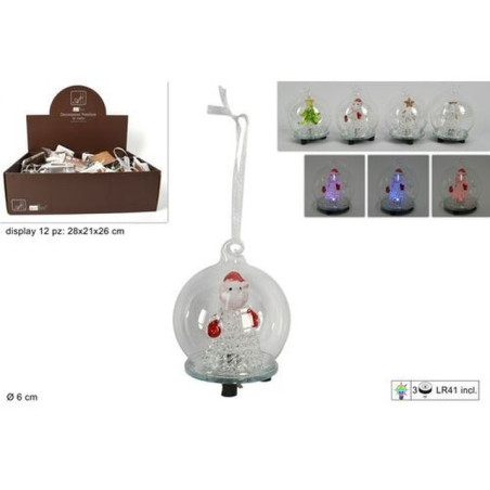 AMPOLLA VETRO 6CM C/SOGGETTI NATALIZI CON LUCE EAN 8033113649509 INGROSSO OGGETTISTICA NATALIZIA