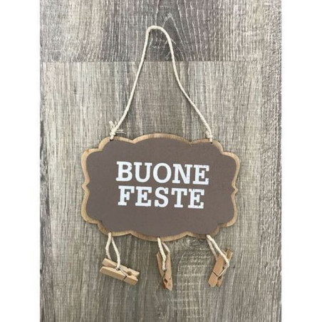 APPENDINO LEGNO BUONE FESTE 14CM 3COL 16 XD75926 EAN 8033113713507 INGROSSO APPENDINI NATALIZI