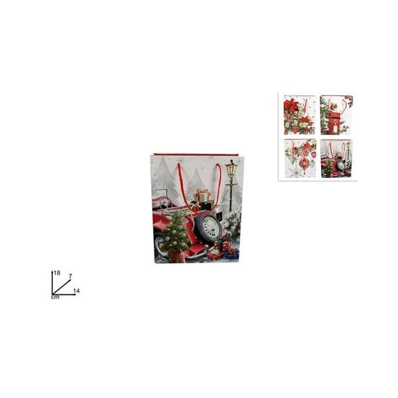 BUSTA REGALO SCENARIO NATALIZIO 4ASS. 18 X14X7CM EAN 8033113797439 INGROSSO SACCHETTI E SHOPPER NATALIZI