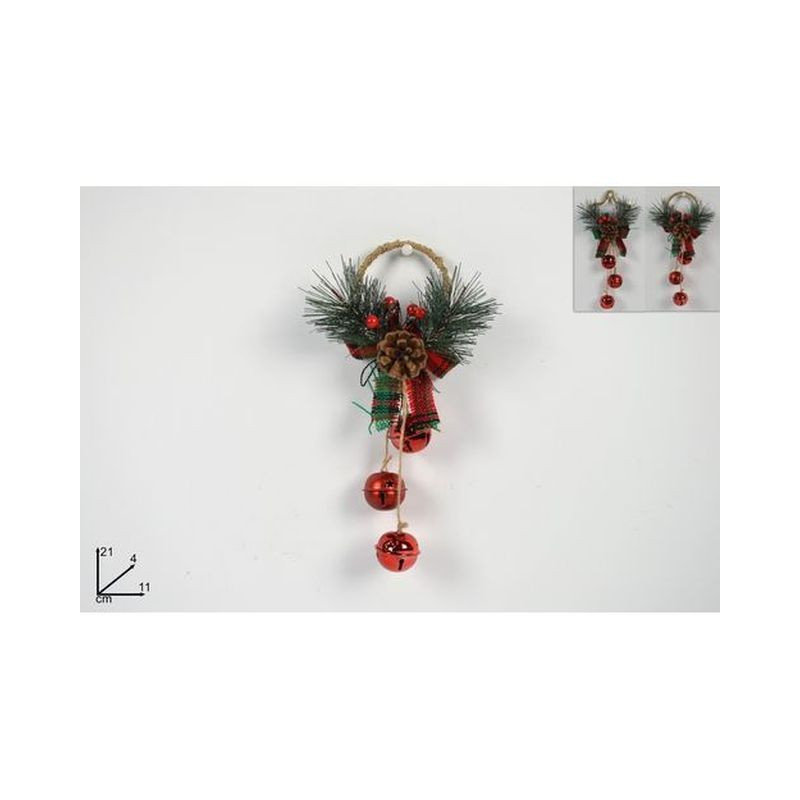 APPENDINO C/3 CAMPANELLINI FIOCCO SCOZZE 21X4X11CM EAN 8033113634185 INGROSSO APPENDINI NATALIZI