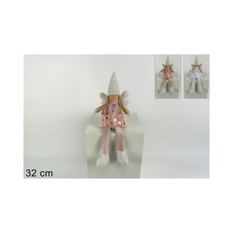 ANGELO SEDUTO C/VESTITO CIACCIOLI ROSA E PAILLETTES EAN 8053482104539 INGROSSO PUPAZZI E GNOMI NATALIZI