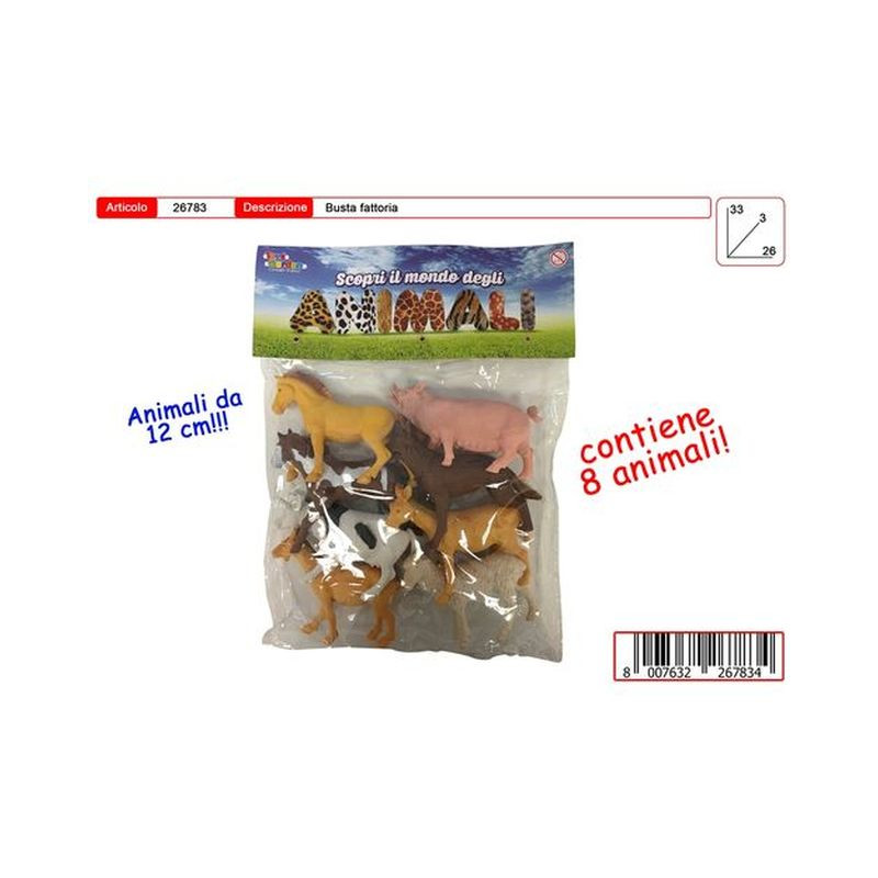 BUSTA FATTORIA C/ANIMALI DA 12CM 8PZ BUSTA 33X3X26CM EAN 8007632267834 INGROSSO BUSTE ANIMALI GIOCATTOLO