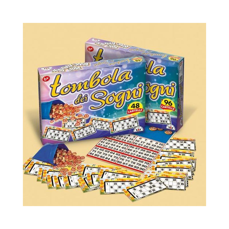 TOMBOLA DEI SOGNI 48 CARTELLE IN CARTONE 40X32X5.5CM EAN 8000888000163 INGROSSO GIOCHI DI SOCIETA
