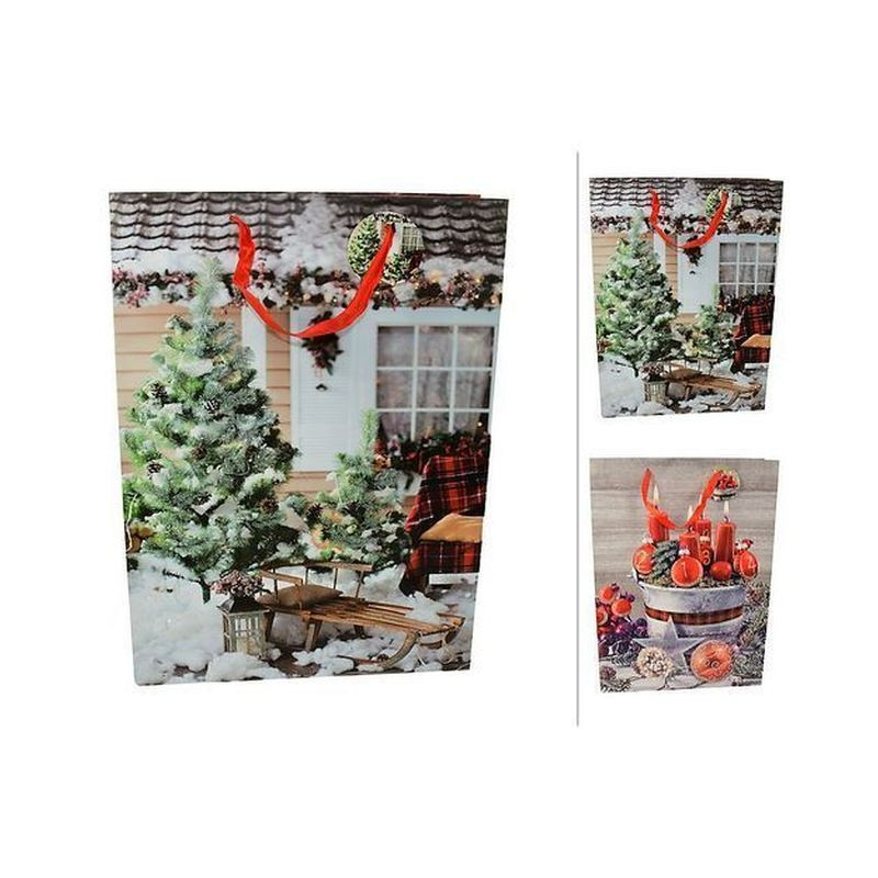 BUSTA REGALO DECORO NATALIZIO C/SCOZZESE 2ASS 50X72X16CM EAN 8033113684111 INGROSSO SACCHETTI E SHOPPER NATALIZI