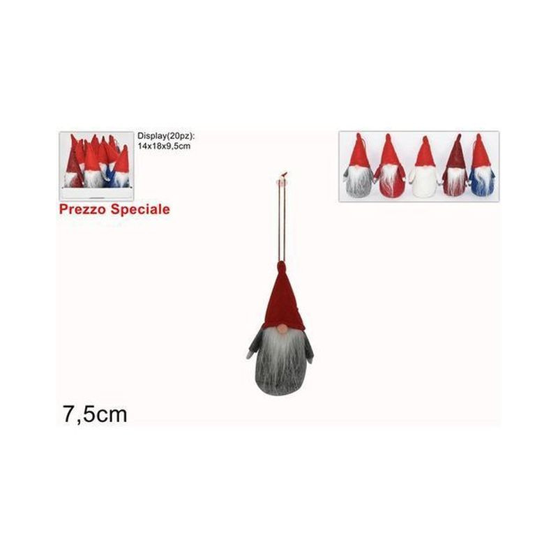 APPENDINO GNOMO DI NATALE 5COL.IN DISPL. ST8051ABCDE/7.5CM EAN 8033113864056 INGROSSO APPENDINI NATALIZI