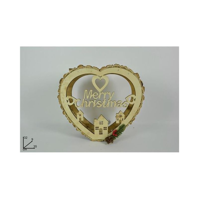CUORE LEGNO PORTACANDELA MERRY CHRISTMAS NATURALE JH6339(L1) EAN 8033113772634 INGROSSO APPENDINI NATALIZI