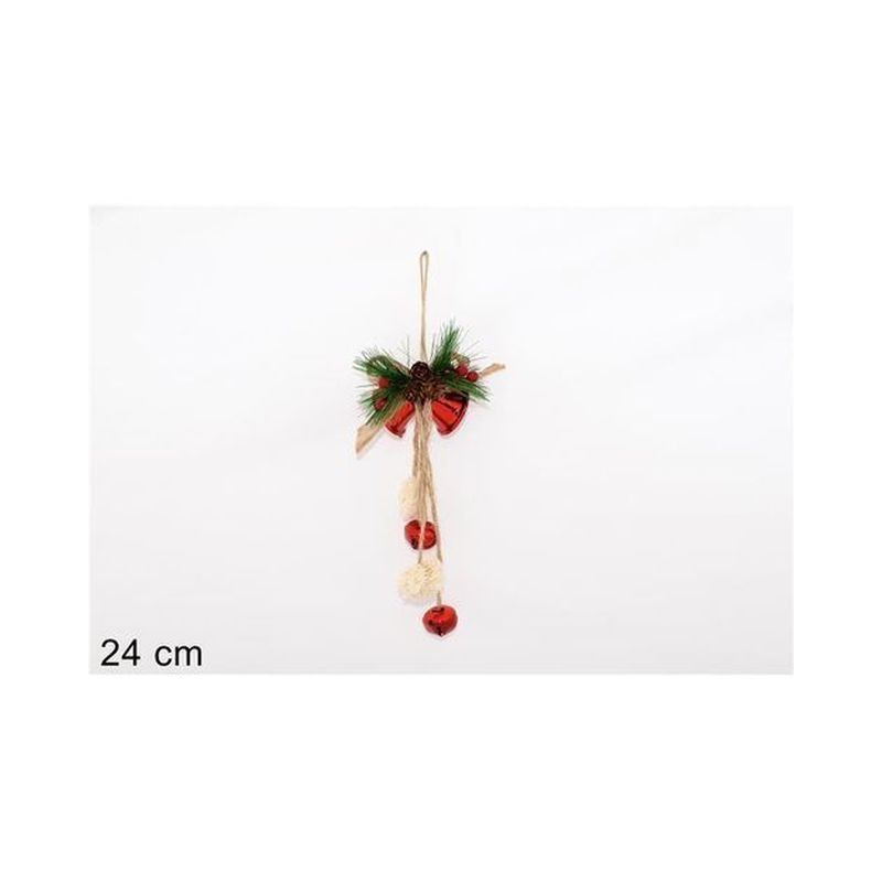 APPENDINO DOPPIA CAMPANA C/CAMPANELLINI E PON-PON ROSSO CYB203/RED EAN 8033113752308 INGROSSO APPENDINI NATALIZI