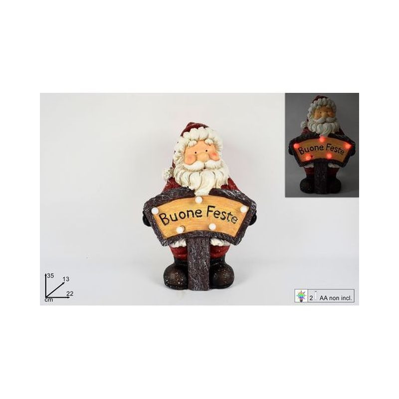 BABBO NATALE C/SCRITTA LUMINOSA BUONE FE STE ART.2018999/BUONE FESTE EAN 8033113919268 INGROSSO OGGETTISTICA NATALIZIA