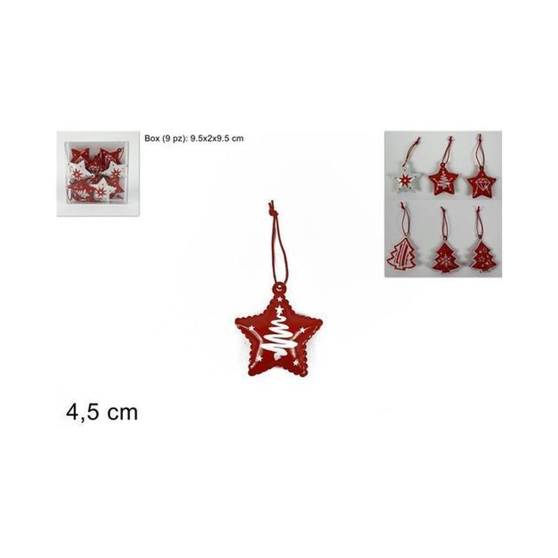 APPENDINI NATALIZI METALLO 2ASS 9PZ ALBE RO/STELLA ROSS NH-2016QM6003RED EAN 8033113644856 INGROSSO APPENDINI NATALIZI