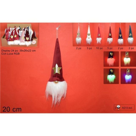 GNOMO DI NATALE C/CAPP.VELL.LUCE BATT. 2 0CM 6 COL.DISP.RDTD-L007 ASS.COL