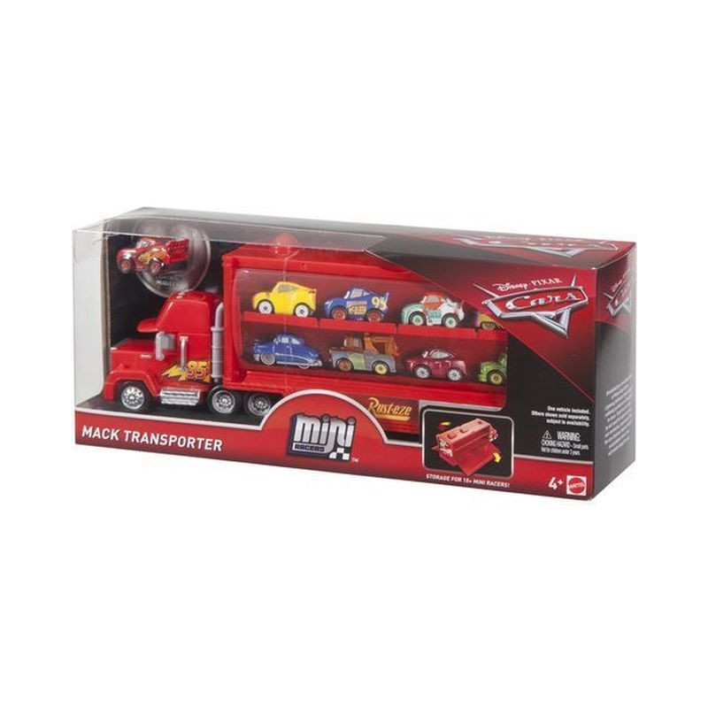 CARS MACK MINI TRASPORTATORE C/SAETTA SCATOLA FINESTRATA 12.5X30.5X7.5CM EAN 0887961557626 INGROSSO SET PERSONAGGI CARTOON