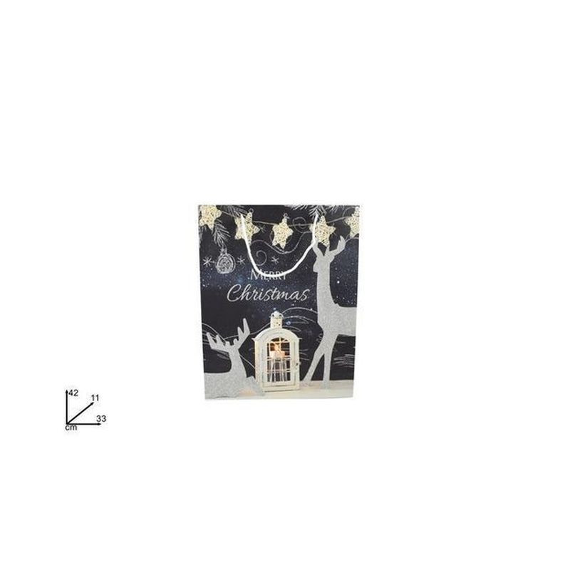 BUSTA REGALO LANTERNA C/RENNA SILVER42X3 3X11CMYS18FDLS EAN 8033113876936 INGROSSO SACCHETTI E SHOPPER NATALIZI