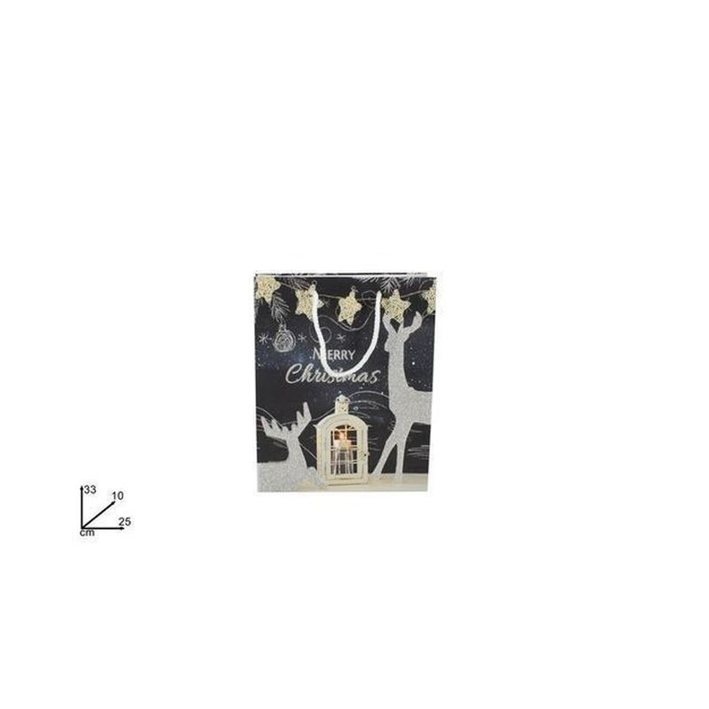 BUSTA REGALO LANTERNA C/RENNA SILVER33X2 5X10CMYS18FDLS EAN 8033113876899 INGROSSO SACCHETTI E SHOPPER NATALIZI