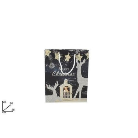 BUSTA REGALO LANTERNA C/RENNA SILVER33X2 5X10CMYS18FDLS EAN 8033113876899 INGROSSO SACCHETTI E SHOPPER NATALIZI