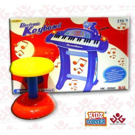 PIANOLA CON SGABELLO E MICROFONO. 3 ANNI PILE 4AA NN INCL.TANTI SUONI DIFFERENTI. EAN 8010362399133 INGROSSO PIANOLE E TASTIERE
