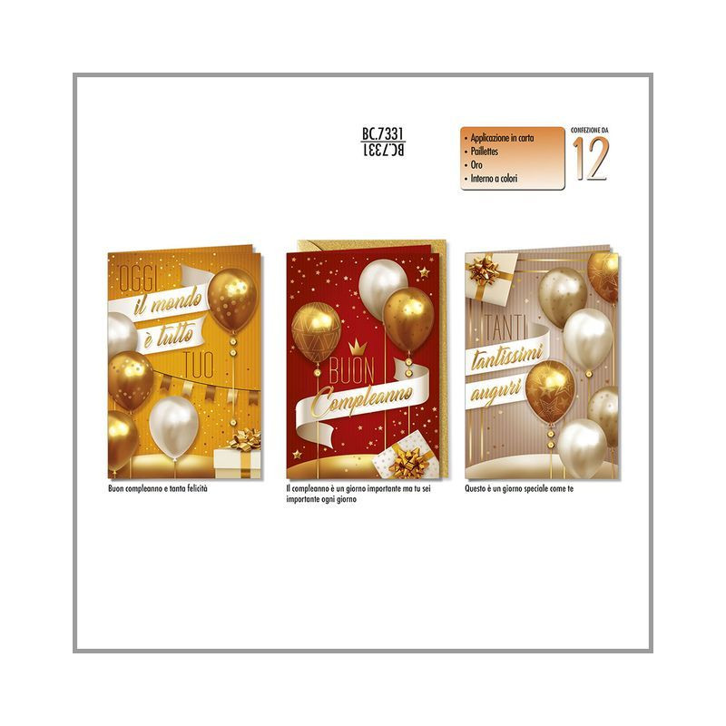 BIGLIETTI B.C. ADULTO PALL. BC.7331 C.12 EAN 8001608373314 INGROSSO BIGLIETTI COMPLEANNO