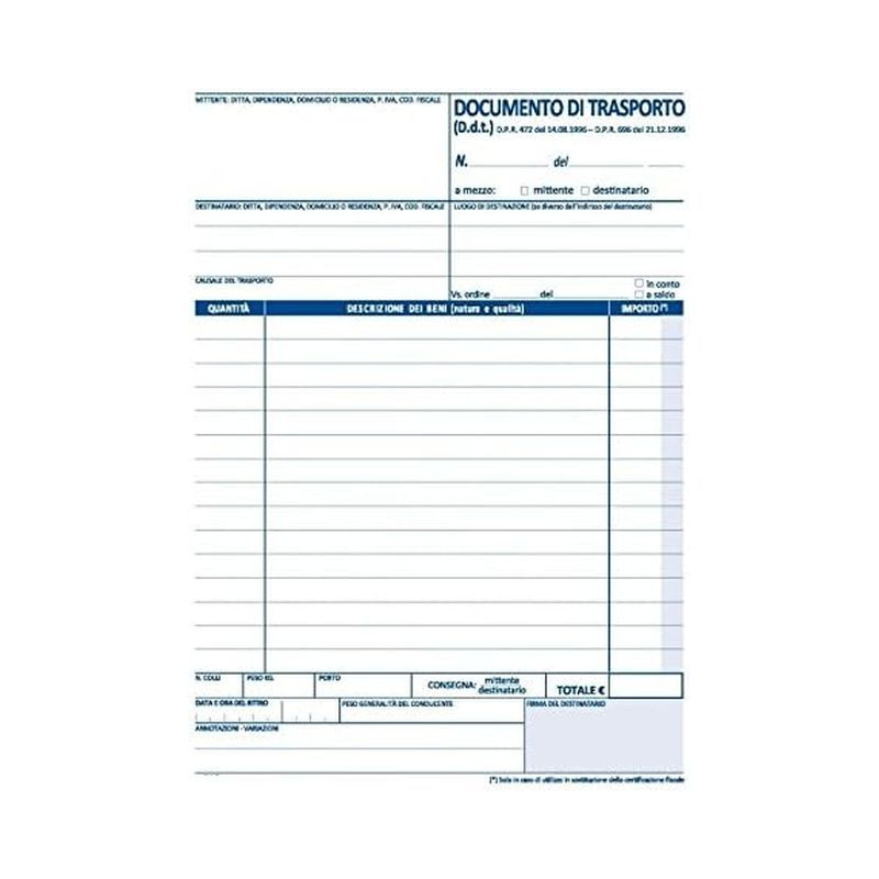 DOCUMENTO TRASPORTO 2 COPIE 15X21,5 10 EAN 8002057142148 INGROSSO MODULI E SCHEDE