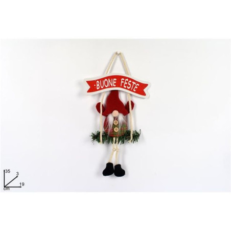 APPENDINO BUONE FESTE GNOMO NATALE C/RAM EAN 8053482049649 INGROSSO APPENDINI NATALIZI