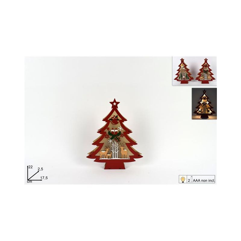 ALBERO LEGNO 22CM ROSSO SCEN NAT C/LUCI EAN 8053482056425 INGROSSO OGGETTISTICA NATALIZIA