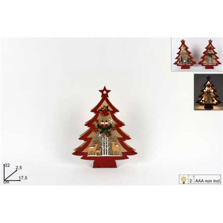 ALBERO LEGNO 22CM ROSSO SCEN NAT C/LUCI EAN 8053482056425 INGROSSO OGGETTISTICA NATALIZIA