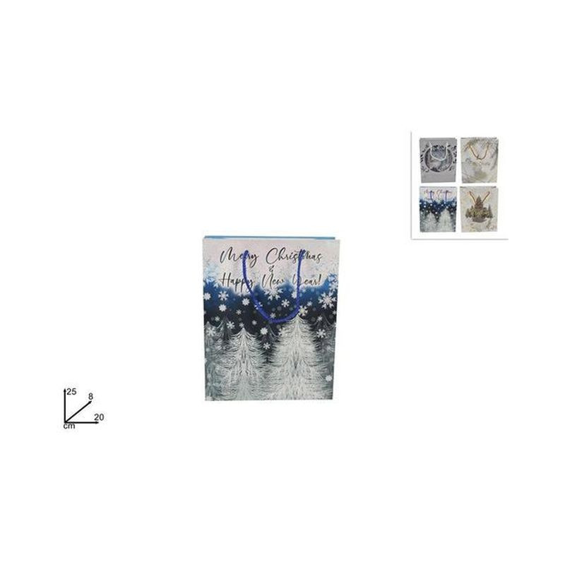BUSTA REGALO NATALIZIA 4 ASS 25X20X8CM Y D20TJZD1/3 EAN 8053482060972 INGROSSO SACCHETTI E SHOPPER NATALIZI