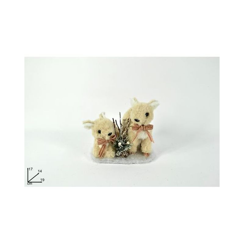 CERBIATTI C/PELLICCIA PIGNE BACCHE ROSA EAN 8053482070438 INGROSSO OGGETTISTICA NATALIZIA
