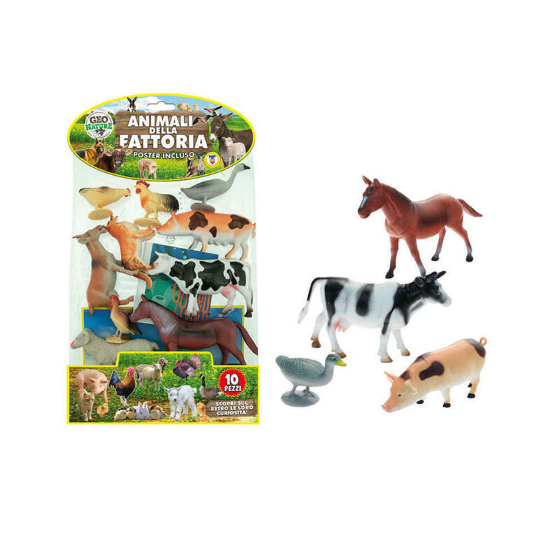 ANIMALI FATTORIA RIGIDI 10 CON POSTER EAN 8017967707110 INGROSSO BUSTE ANIMALI GIOCATTOLO