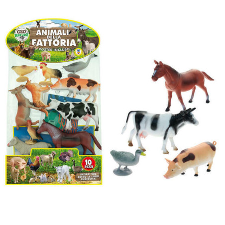 ANIMALI FATTORIA RIGIDI 10 CON POSTER EAN 8017967707110 INGROSSO BUSTE ANIMALI GIOCATTOLO