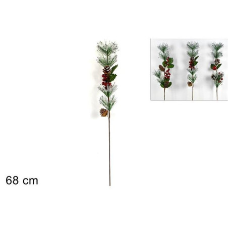 RAMO GLITTERATO C/PIGNE E BACCHE 68CM AS EAN 8053482098753 INGROSSO FIORI FINTI NATALIZI