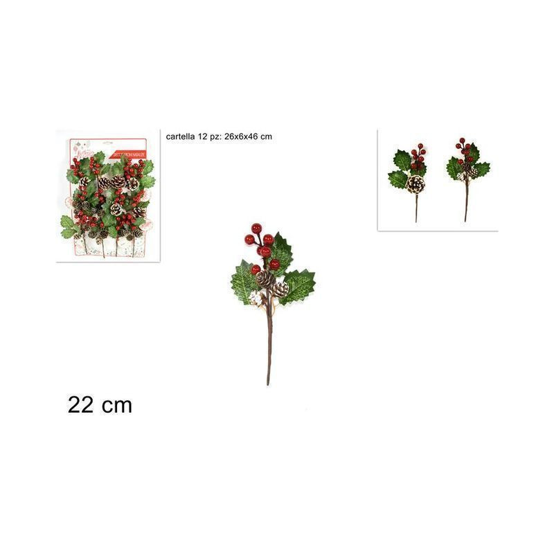 RAMETTO PIGNE E BACCHE 2ASS EAN 8053482099187 INGROSSO FIORI FINTI NATALIZI